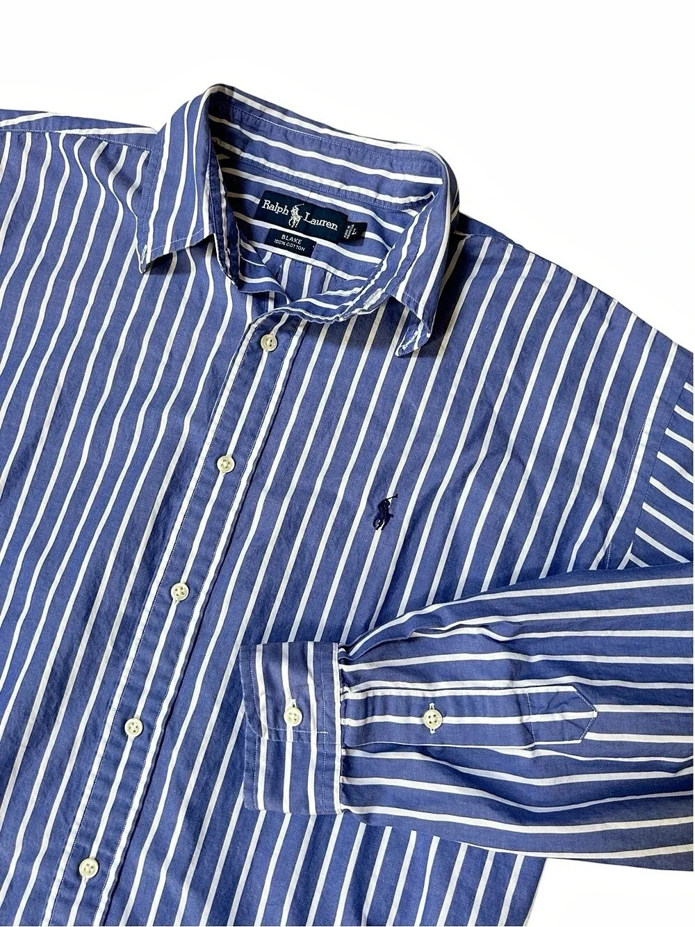 Polo Ralph Lauren Blake Men's Cotton Blue White Striped Shirt Large